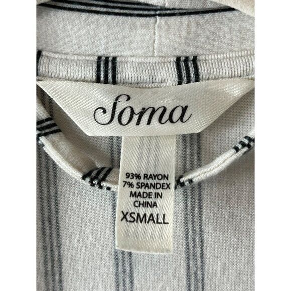 Soma Cool Nights Pajama Long Wrap Heritage Stripe Ivory XS Rayon Stretchy Kimono - Picture 8 of 9